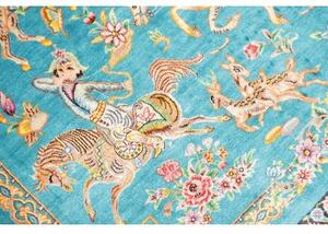 Tappeto Ghom Seta Figurativo Turchese Beige 59x96 Cm