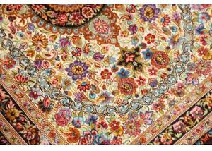 Tappeto Ghom Seta Medaglione Floreale Avorio Bordeaux 61x90 Cm