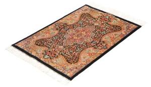 Tappeto Ghom Seta Medaglione Floreale Nero Rosso 60x87 Cm