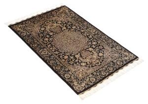 Tappeto Ghom Seta Medaglione Floreale Nero Beige 60x89 Cm