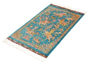 Tappeto Ghom Seta Figurativo Turchese Beige 59x96 Cm