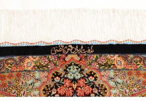 Tappeto Ghom Seta Medaglione Floreale Nero Rosso 60x87 Cm