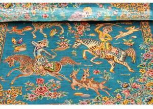 Tappeto Ghom Seta Figurativo Turchese Beige 59x96 Cm