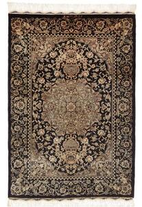 Tappeto Ghom Seta Medaglione Floreale Nero Beige 60x89 Cm