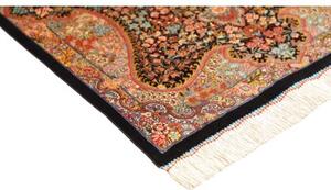 Tappeto Ghom Seta Medaglione Floreale Nero Rosso 60x87 Cm