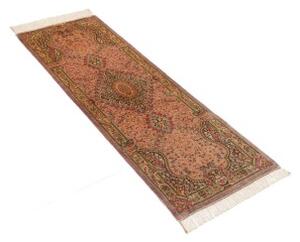 Tappeto Ghom Seta Stilizzato Rosa Antico Marrone Corsia 50x148 Cm
