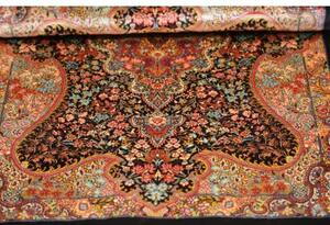 Tappeto Ghom Seta Medaglione Floreale Nero Rosso 60x87 Cm