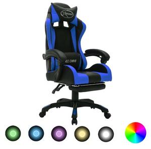 Sedia da gioco con luci LED RGB in ecopelle blu e nera