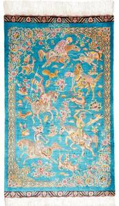 Tappeto Ghom Seta Figurativo Turchese Beige 59x96 Cm