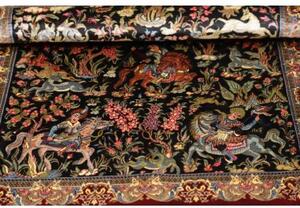 Tappeto Ghom Seta Figurativo Nero Bordeaux 69x89 Cm