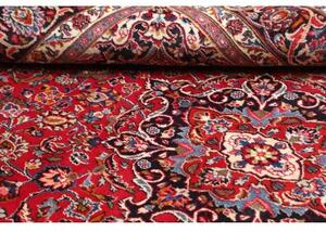 Tappeto Mashad Medaglione Floreale Rosso Blu Scuro 193x289 Cm