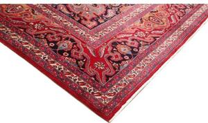 Tappeto Mashad Medaglione Floreale Rosso Blu Scuro 303x390 Cm