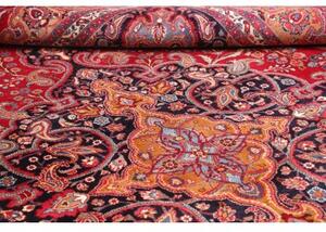 Tappeto Mashad Medaglione Floreale Rosso Blu Scuro 303x390 Cm