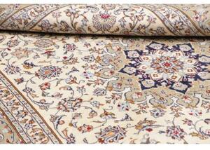 Tappeto Kashan Medaglione Floreale Avorio Blu Scuro 200x300 Cm