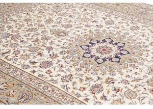 Tappeto Kashan Medaglione Floreale Avorio Blu Scuro 200x300 Cm