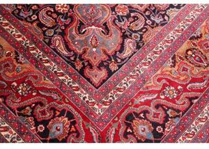 Tappeto Mashad Medaglione Floreale Rosso Blu Scuro 303x390 Cm