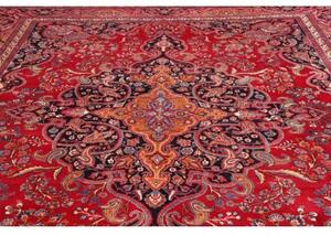 Tappeto Mashad Medaglione Floreale Rosso Blu Scuro 303x390 Cm