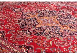Tappeto Mashad Medaglione Floreale Rosso Blu Scuro 303x390 Cm
