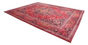Tappeto Mashad Medaglione Floreale Rosso Blu Scuro 303x390 Cm