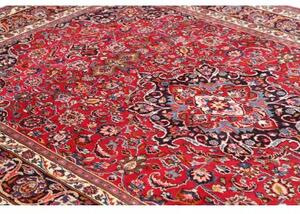 Tappeto Mashad Medaglione Floreale Rosso Blu Scuro 193x289 Cm