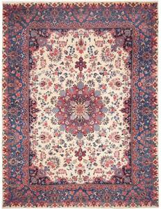 Tappeto Mashad Medaglione Floreale Avorio Blu Scuro 305x408 Cm