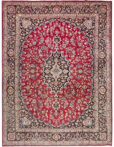 Tappeto Mashad Medaglione Floreale Rosso Blu Scuro 293x387 Cm