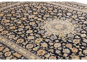 Tappeto Kashan Medaglione Floreale Blu Scuro Beige 258x375 Cm