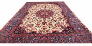 Tappeto Mashad Medaglione Floreale Avorio Blu Scuro 305x408 Cm