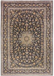 Tappeto Kashan Medaglione Floreale Blu Scuro Beige 258x375 Cm