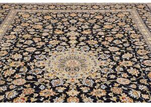 Tappeto Kashan Medaglione Floreale Blu Scuro Beige 258x375 Cm
