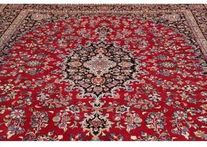 Tappeto Mashad Medaglione Floreale Rosso Blu Scuro 293x387 Cm