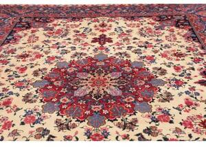 Tappeto Mashad Medaglione Floreale Avorio Blu Scuro 305x408 Cm