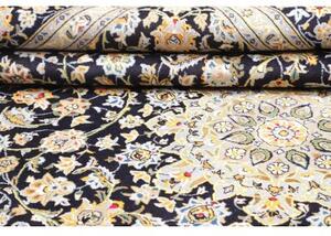Tappeto Kashan Medaglione Floreale Blu Scuro Beige 258x375 Cm