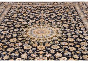 Tappeto Kashan Medaglione Floreale Blu Scuro Beige 255x370 Cm