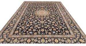 Tappeto Kashan Medaglione Floreale Blu Scuro Beige 255x370 Cm