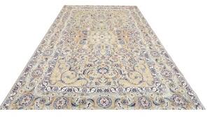 Tappeto Kashan Medaglione Floreale Verde Salvia Blu Notte 205x323 Cm