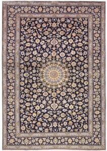 Tappeto Kashan Medaglione Floreale Blu Scuro Beige 255x370 Cm