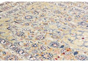 Tappeto Kashan Medaglione Floreale Verde Salvia Blu Notte 205x323 Cm