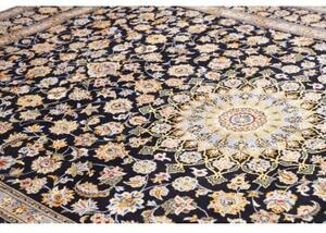 Tappeto Kashan Medaglione Floreale Blu Scuro Beige 255x370 Cm