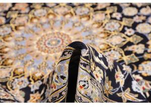 Tappeto Kashan Medaglione Floreale Blu Scuro Beige 255x370 Cm