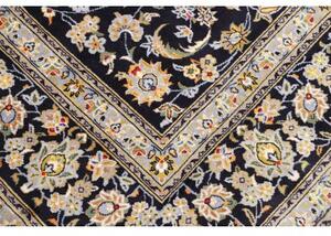 Tappeto Kashan Medaglione Floreale Blu Scuro Beige 255x370 Cm
