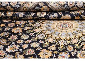 Tappeto Kashan Medaglione Floreale Blu Scuro Beige 255x370 Cm