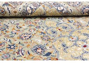 Tappeto Kashan Medaglione Floreale Verde Salvia Blu Notte 205x323 Cm