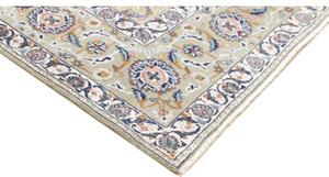 Tappeto Kashan Medaglione Floreale Verde Salvia Blu Notte 205x323 Cm
