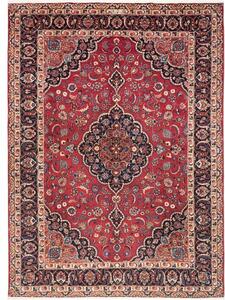 Tappeto Mashad Medaglione Floreale Rosso Blu Scuro 240x332 Cm