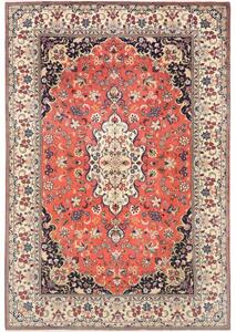 Tappeto Kashan Medaglione Floreale Rosso Corallo Blu Scuro 196x293 Cm