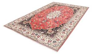 Tappeto Kashan Medaglione Floreale Rosso Corallo Blu Scuro 196x293 Cm