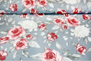 Tessuto cotone al metro - tela - rose su fondo grigio, h. 140 cm