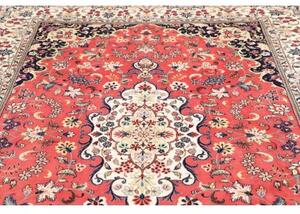 Tappeto Kashan Medaglione Floreale Rosso Corallo Blu Scuro 196x293 Cm