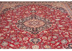 Tappeto Mashad Medaglione Floreale Rosso Blu Scuro 290x380 Cm